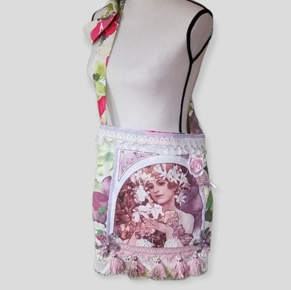 Hand Crafted Artisan Boho Gypsy Embellished Beaded Lace Crossbody Tote Bag - Picture 3 of 16